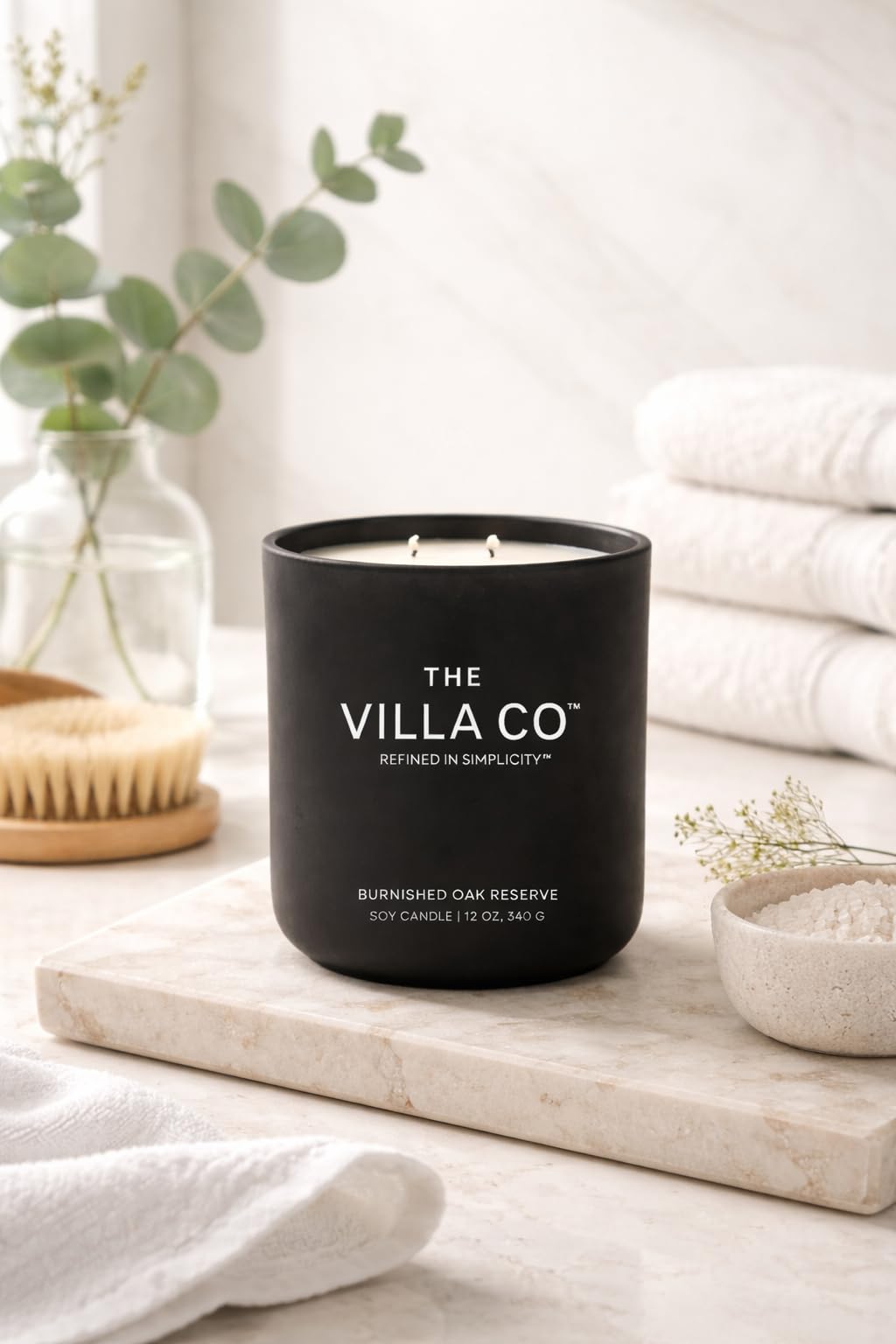 The Villa Co - Burnished Oak Reserve | Scented Candle for Women & Men | Hand-Poured, Aromatic & Fragrant | 60 Hour Burn Time 12 OZ | Soy Based | Phthalate Free | Made in USA
