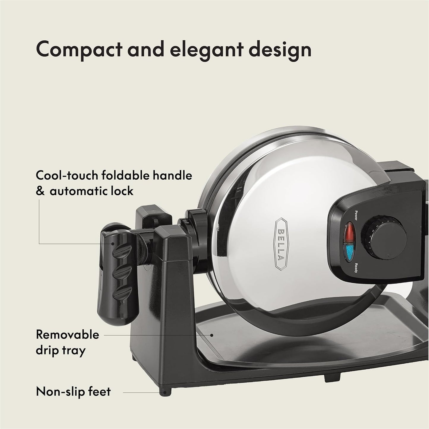 BELLA Classic Rotating Belgian Waffle Maker with Nonstick Plates, Removable Drip Tray, Adjustable Browning Control and Cool Touch Handles, Black