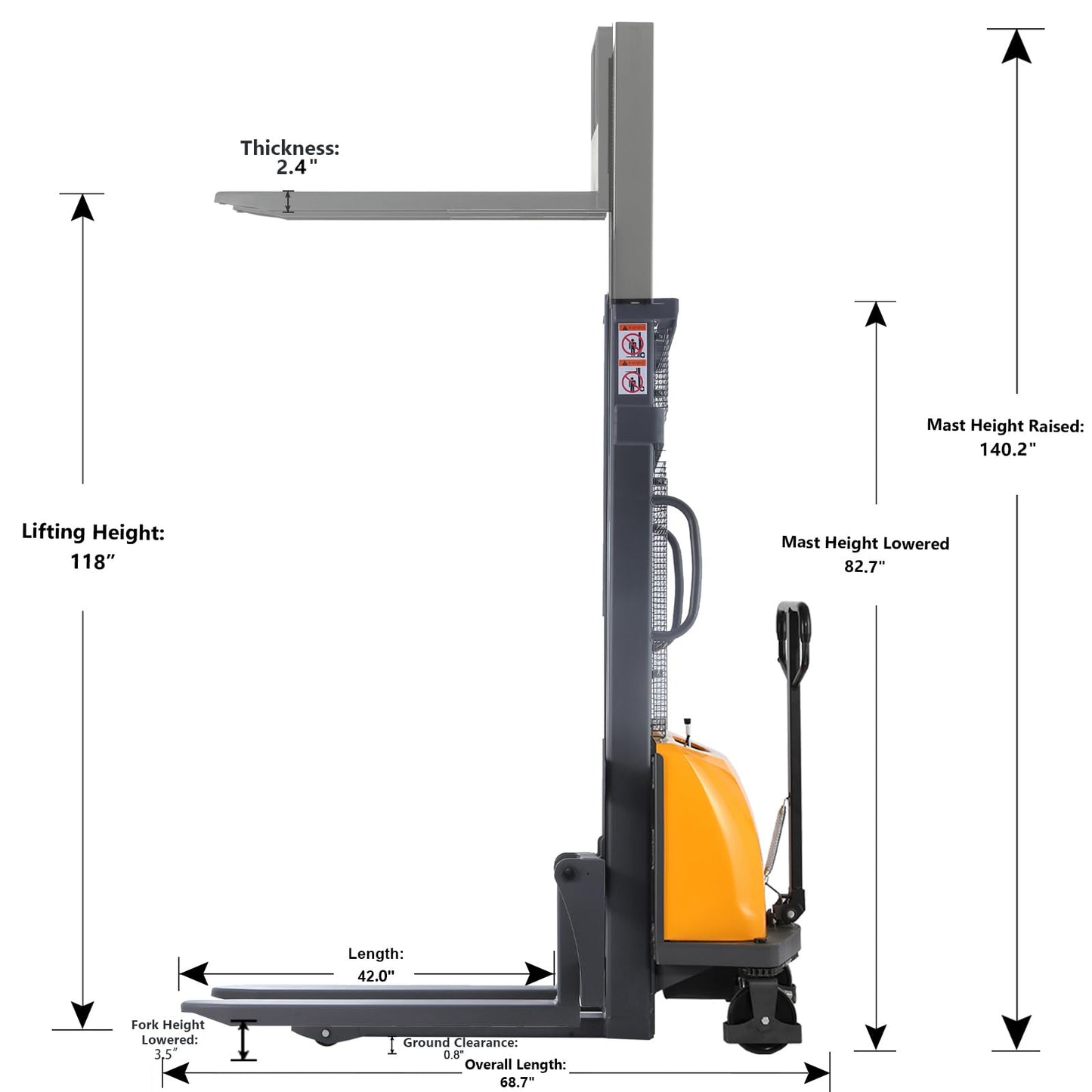 APOLLOLIFT Semi-Electric Pallet Stacker 3300Lbs Cap 118" Lifting Height Lift Stacker with Fixed Legs for Open Bottom Pallet