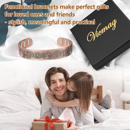 Vicmag Copper Bracelet for Men 9X Strength Magnetic 99% Pure Copper with 5000 Gauss Magnets, Tree of Life Present Box Adjustable(Celtic & Sun Moon Tree)