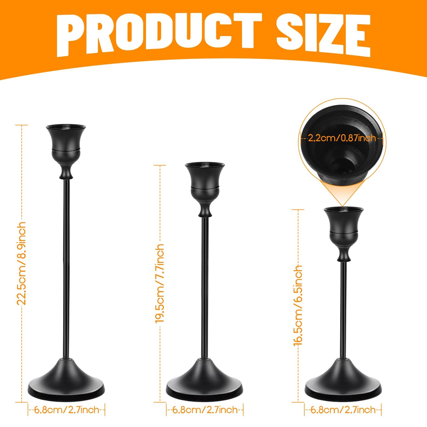 Bryzont Matte Black Candlestick Holders Metal Taper Candle Holders Modern Candle Stick Holder Set of 3 for Candlesticks, Farmhouse Home Decor, Dinning Table, Fireplace Mantel, Party