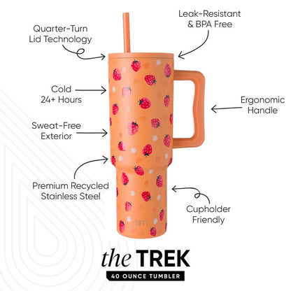 Simple Modern 40 oz Trek Tumbler with Handle and Straw Lid | Cup Holder Friendly Insulated Stainless Steel Travel Mug | Strawberry Fields