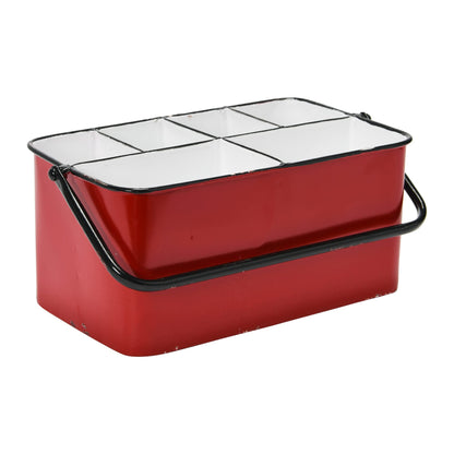 Creative Co-Op Farmhouse Metal Storage Caddy with 6 Compartments and Handle, Distressed Red and White