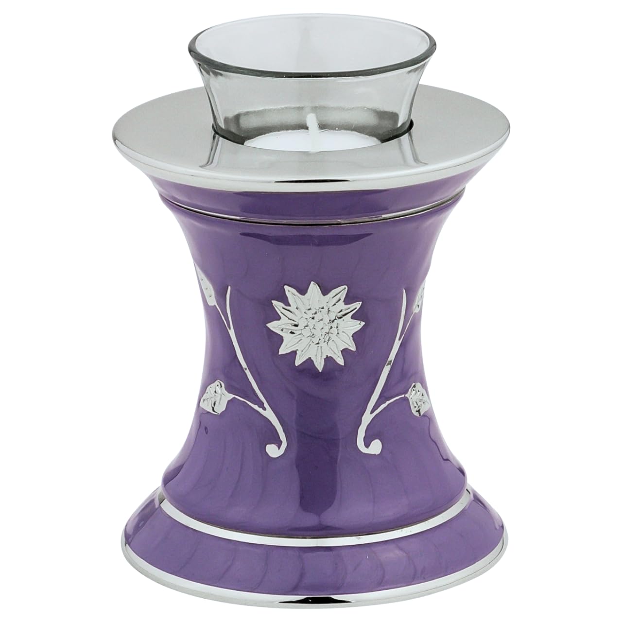 Grace Lavender Blue Tealight Cremation Urn for Ashes, Brass Memorial Candle, Purple and Silver, Extra Small Sized Cremation Urn, 5.5 Inches High