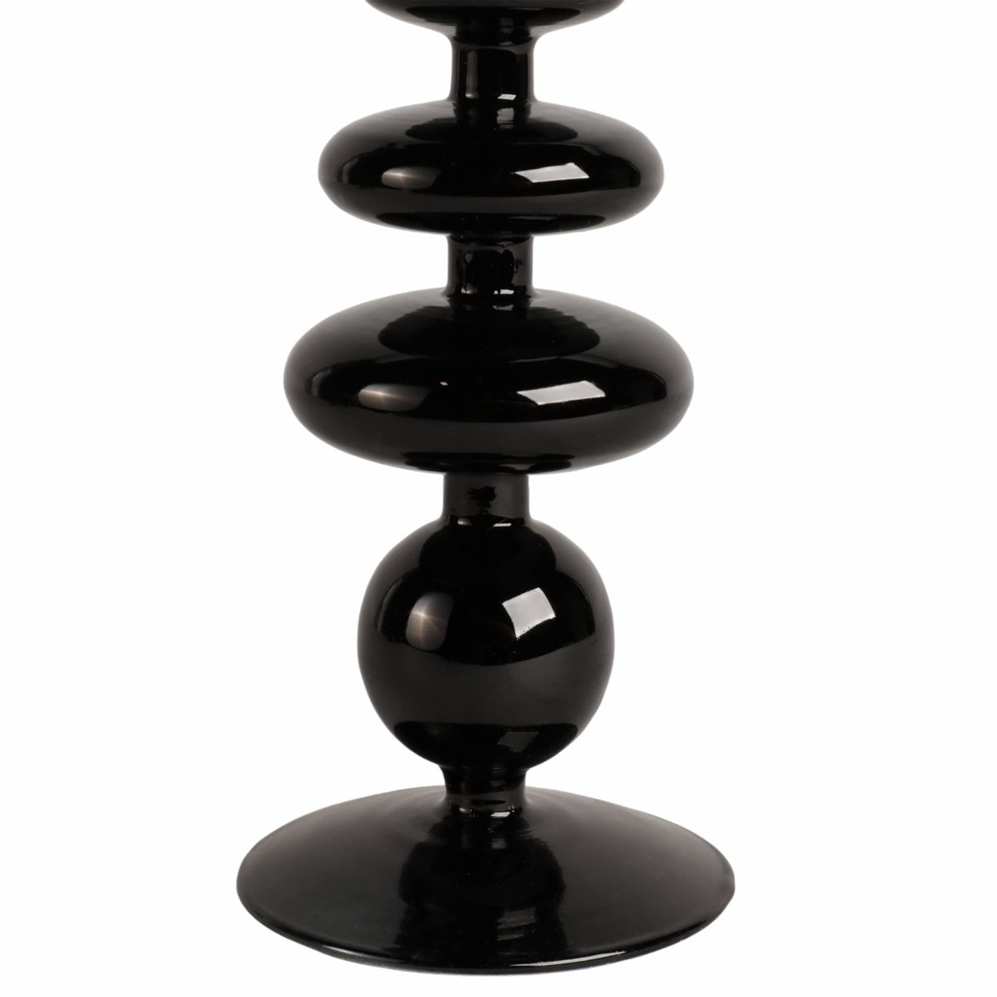 Glass Taper Candle Holder - Candle Holder for Sculptural Candlelight - Dining Room Table Decor or Mantel Display - Modern Disc and Sphere Design Accent, Home Decor – 11", Black