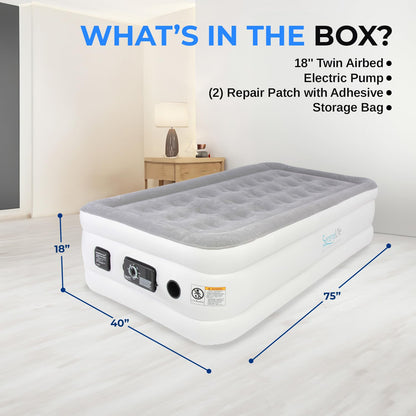 SereneLife Twin Air Mattress with Built in ComfortCoil Technology & Internal High Capacity Pump | Elevated Raised Air Mattress Quilt Top | 1-Year Guarantee, Gray