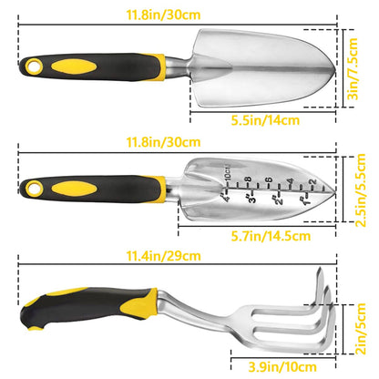 Garden Tool Set, 3 Pcs Heavy Garden Tools, Garden Shovel, Transplant Trowel and Hand Rake with Soft Rubberized Non-Slip Ergonomic Handle for Planting