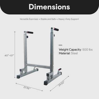 BalanceFrom Steel Frame Dip Station with Adjustable Height, 500 Pound Weight Capacity – Upper Body Workout Home Gym Equipment for Triceps, Push & Pull Ups, Leg Raises, and Bench Press