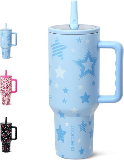 DLOCCOLD 40 oz Insulated Tumbler - Leak Resistant, Handle & Flip Straw | Car Cup Holder Friendly