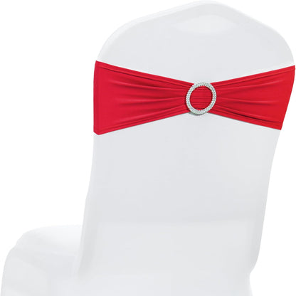 MDS Premium Stretch Spandex Chair Sashes - Pack of 100 Universal Elastic Covers for Weddings & Events | Red