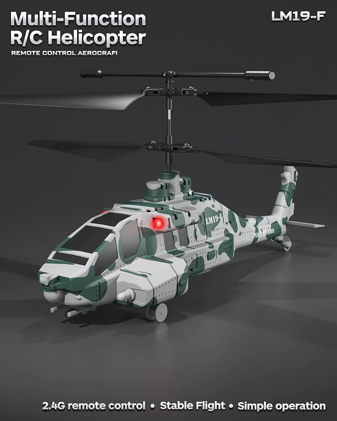 RC Helicopter with 10 Missiles 2.4GHz LM19-F Army Remote Control Helicopter Military Helicopter for Beginners and Adults LED Lights Altitude Hold One-Key Take Off Indoor Friendly