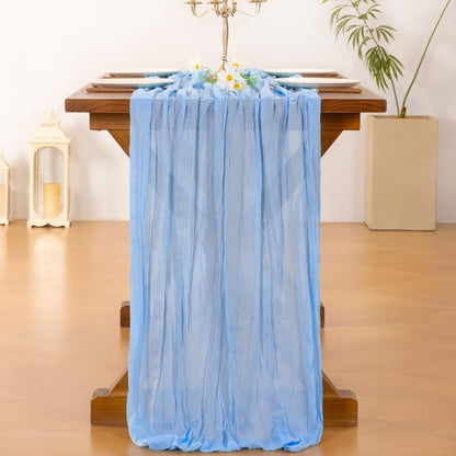 Socomi 6pcs Blue Summer Cheesecloth Table Runner Boho Rustic Gauze 120 inch 10FT Cheese Cloth Sheer Runner for Wedding Party Baby Shower Birthday Home Decor Holiday Decorations