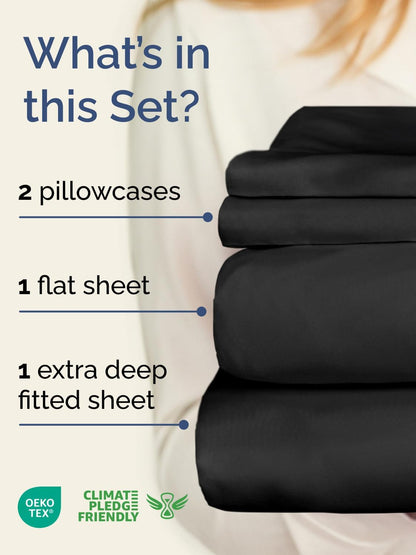 Skiennix Extra Deep Twin Sheet Set - 4 Piece Breathable Cooling Bedding - Soft, Wrinkle-Free Black Sheets