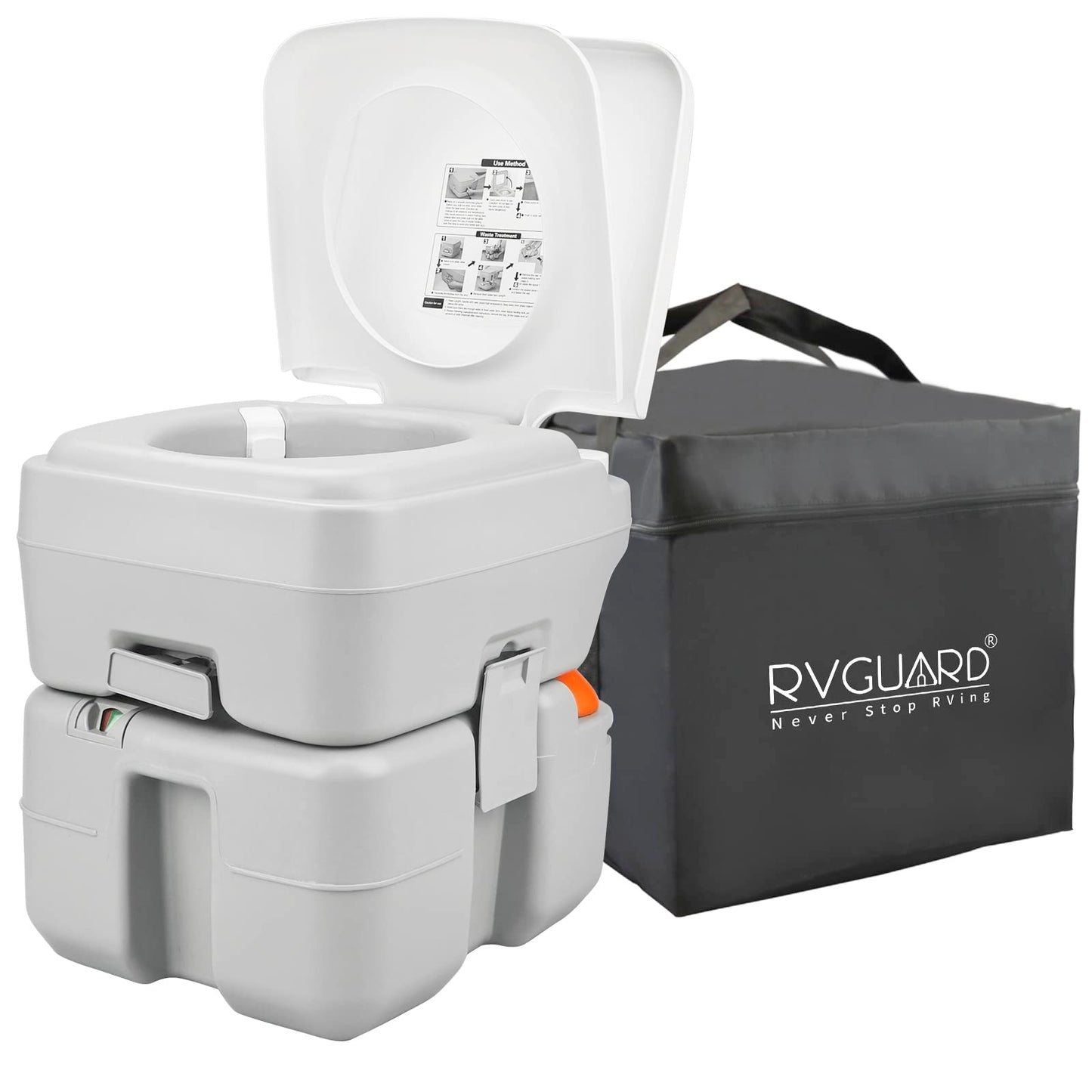 RVGUARD Portable Toilet, Camping Portable Toilet for Adults, 5.3 Gallon Waste Tank with Level Indicator, Come with Carry Bag and Wash Sprayer, for Camping, RV, Yacht and Truck Driver Use