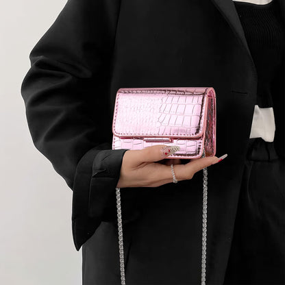 Sightor Silver Mini Crossbody Bag for Women, PU Leather Small Evening Purse, Dressy Clutch Handbag for Nightclub Parties (Pink)