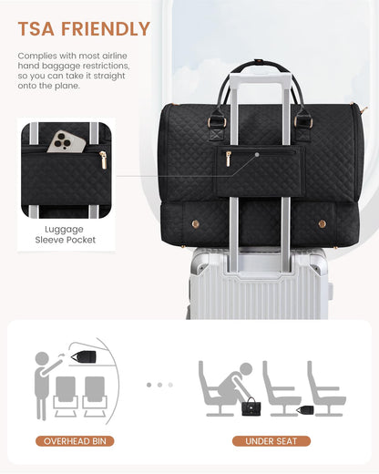 LOVEVOOK Convertible Garment Bag for Travel with Shoe Compartment, Carry On Garment Duffel Bag with Toiletry Bag, 2 in 1 Hanging Suitcase Suit Bag, Weekender Bag for Women Travel, Wedding, Black