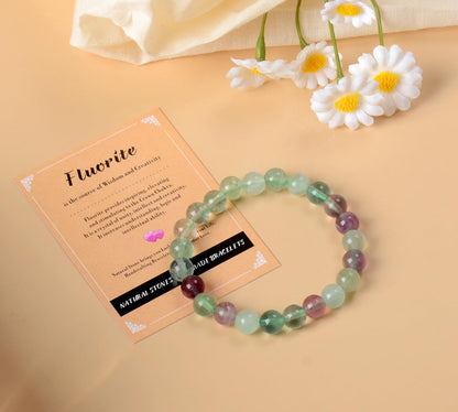 AD Beads Handmade Gemstone Stretch Elastic Bracelet Crystal Healing Reiki Nature's Beauty and Spiritual Essence Unisex (10mm, Fluorite)