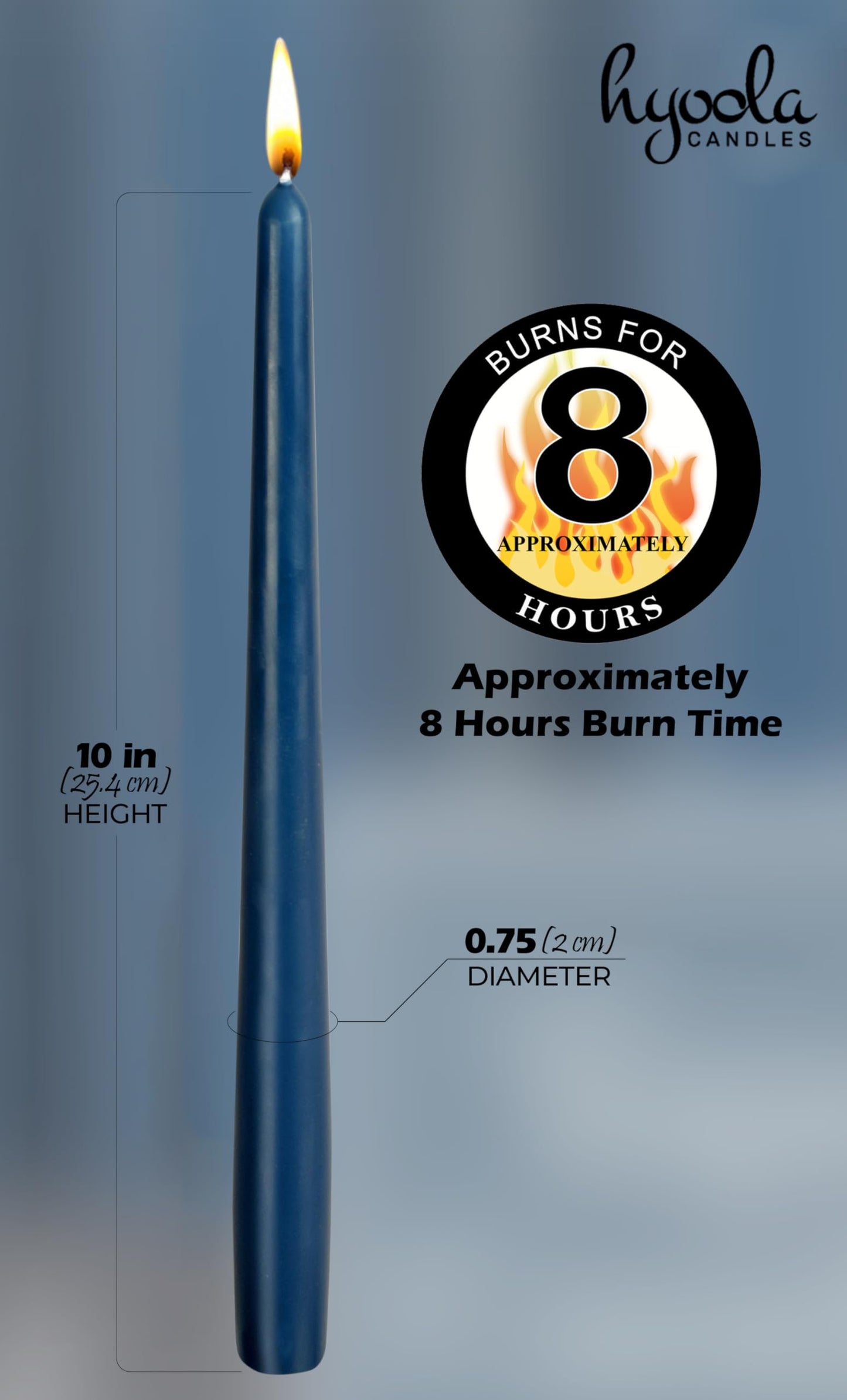 Hyoola 12 Pack Tall Taper Candles - 10 Inch Midnight Blue Dripless, Unscented Dinner Candle - Paraffin Wax with Cotton Wicks - 8 Hour Burn Time