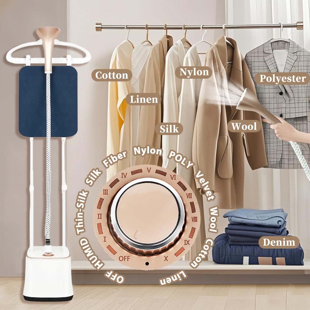 MOMOKOVA Steamer for Clothes, 2000W Standing Garment Steamer with 10 Steam Levels, 2.7L Water Tank for 90 Mins Continuous Steaming,2-in-1 Flat & Hanging Ironing (Pearl Gold)