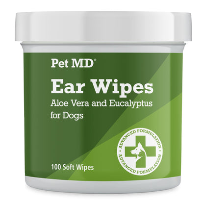 Pet MD - Dog Ear Cleaner Wipes - Otic Cleanser for Dogs to Stop Ear Itching, and Infections with Aloe and Eucalyptus - 100 Count