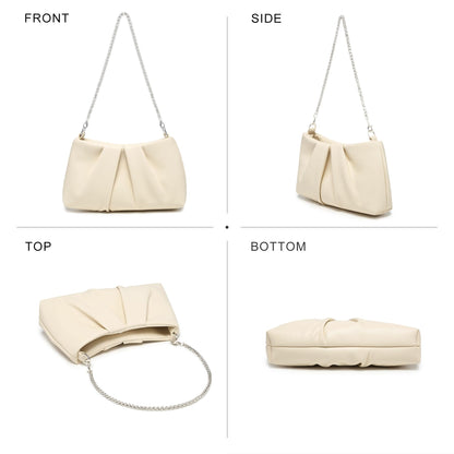 Dasein Elegant Pleated Evening Bag Soft Vegan Leather Clutch Purse Dressy Formal Handbag with 2 Chain Straps for Women (Apricot)