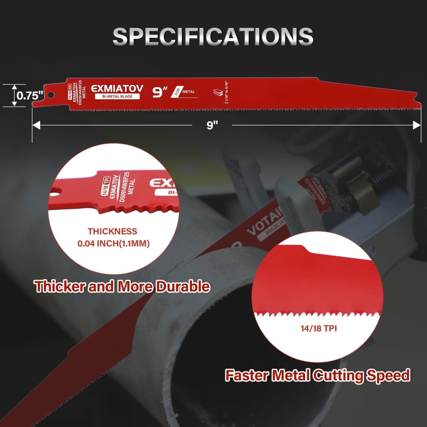 25 Pack 9 Inch 14/18 TPI Reciprocating Saw Blades for Metal Cutting, Bi-Metal Auto Dismantling Reciprocating Saw Blades for 1/16-5/16 Medium Metals, Cutting Blade for Reciprocating Sawzall
