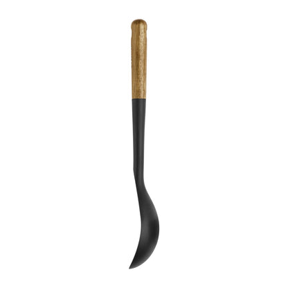 STAUB Serving Spoon, Great for Scooping Sides and Serving Hearty Stews, Durable BPA-Free Matte Black Silicone, Acacia Wood Handles, Safe for Nonstick Cooking Surfaces