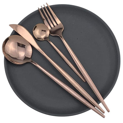 Gugrida 24-Piece Silverware Set - 18/10 Stainless Steel Reusable Utensils Forks Spoons Knives Set, Mirror Polished Cutlery Flatware Set, Great for Family Gatherings & Daily Use (6 set, Copper)