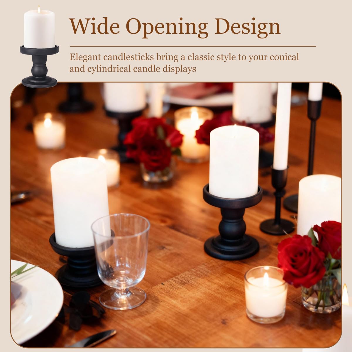 Glass Candle Holders Black Pillar Taper Candlestick Tealight Candle Holder Stand for Home Dinner Table Wedding Centerpieces Home Decoration(Without Candles)