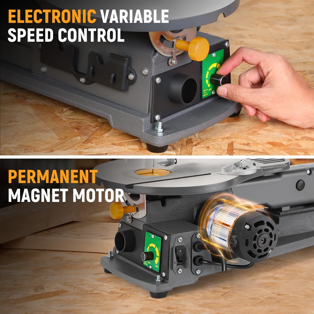 Hoteche 16-inch Power Scroll Saws for Woodworking, 1.2-Amp, Variable Speed, with Large Tilting Working Table and Integrated Dust Port