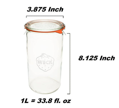 Weck Jar 974 Glass Jars 1.5L with Large Storage Capacity Preserving Jars with Airtight Lids Suitable for Pickling - 1 Jar with Glass Lid & Wooden Lid 54 fl. oz