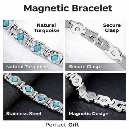 38 Elegant Stainless Steel Blue zircon Magnetic Bracelet for Women Magnetic Functions with Free Link Removal Tool Mother's gift (Silver With Blue Ziron)