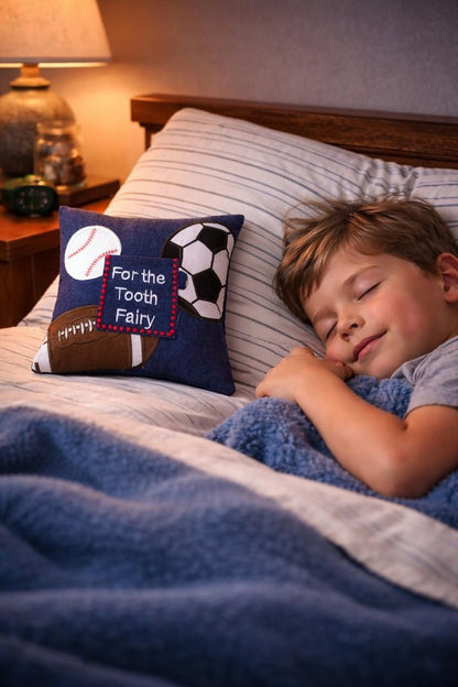 C&F Home Tooth Fairy Embroidered Mini Pillow with Pocket for Boys Sports Theme Girls Toothfairy Throw Small Petite Accent Pillow 6" x 6" for Kids Room Tooth Holder for First Lost Tooth