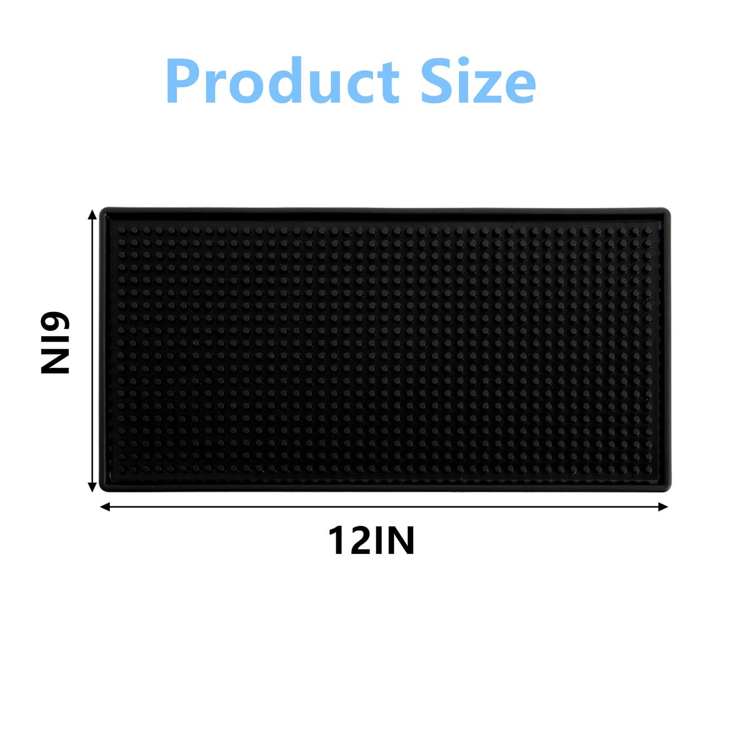 Tebery 2 Pack Rubber Bar Mats, Non-Slip 12 x 6 Inch Black Bar Service Spill Mat for Glassware, Dish Cocktail Drying Mat for Countertop, Bar, Restaurant, Kitchen, Coffee Shop