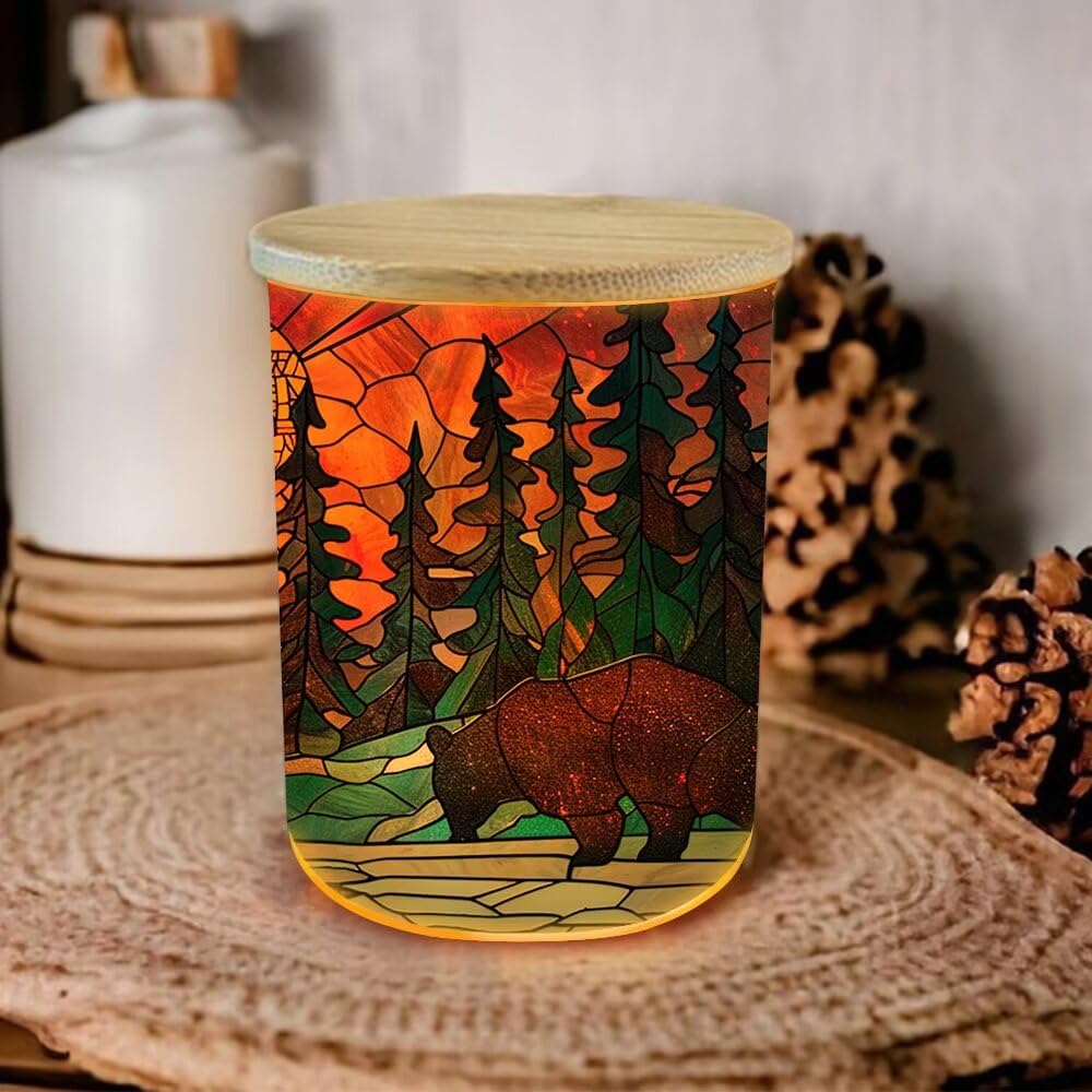 Stainless Glass Bear Tealight Candle Holders,Forest Bear Tea Light Candle Jar,Animal Candle Holders Lamp Led Light for Wedding Table Centerpiece Party Birthday Home Decoration