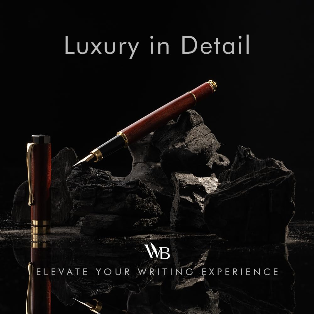 Wordsworth & Black Fountain Pen Set, Luxury Bamboo Wood - Medium Nib, Gift Case; Includes 6 Ink Cartridges, Ink Refill Converter -Journaling, Calligraphy; Drawing, Smooth Writing [Rosewood]