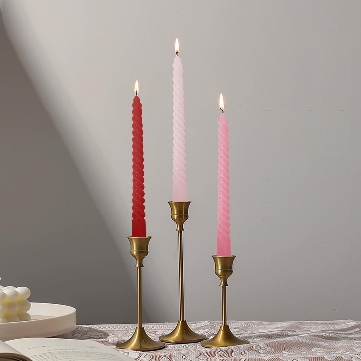 Topsics Red Gradient Taper Candles, Spiral Twisted Taper Candles Set of 4, Unscented Taper Candlesticks 10 inch Tall, Home Decor Wedding Decorations
