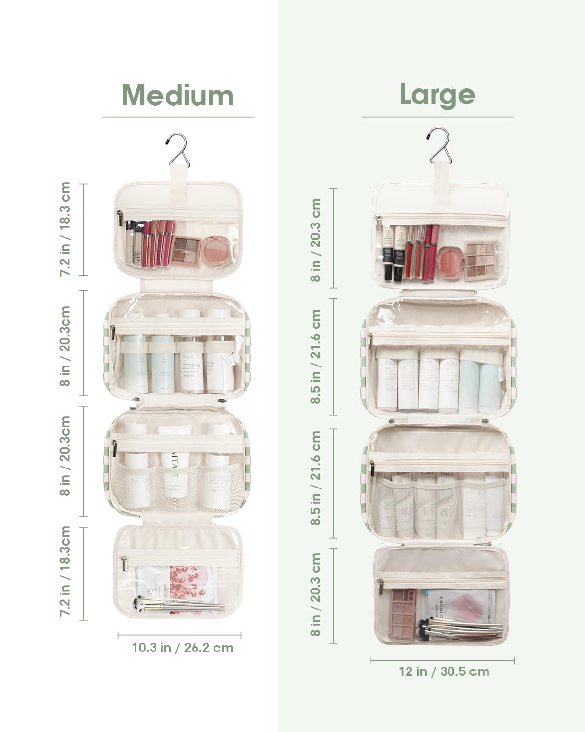 Narwey Hanging Toiletry Bag for Women Travel Checkered Makeup Bag Organizer Toiletries Bag for Travel Size Essentials Accessories Cosmetics (Mint Green Checkerboard (Medium))