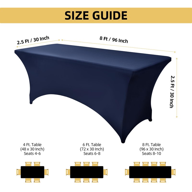 ZarzaaSik 2-Pack 8ft Spandex Table Covers for Rectangle Folding Tables - Washable Elastic Tablecloth - Ultimate Fitted Table Protector for Birthday Parties, Trade Shows, Banquet