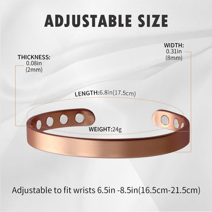 MagEnergy Copper Bracelet for Men and Women, 99.9% Pure Copper Magnetic Bangle with 8pcs 3500 Gauss Magnets,6.8" Adjustable Copper Cuff