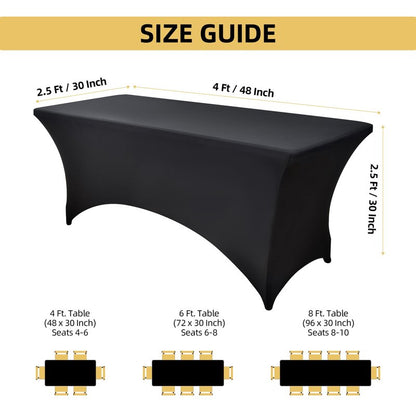 ZarzaaSik 6-Pack 4ft Spandex Black Table Covers for Rectangular Folding Tables - Wrinkle Resistant Stretch Tight Table Cloths - Ultimate Fitted Table Protector for Parties, Trade Shows, and Wedding