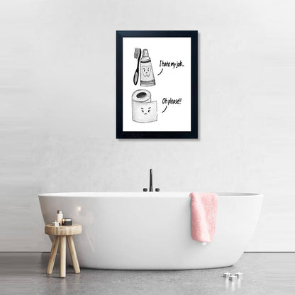 Skiennix Kids Bathroom Decor - Black and White Framed Art Print | Funny Toilet Paper & Toothbrush Design
