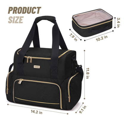 BAFAMYE Large Makeup Travel Cosmetic Bag with 2 Removable Case, Double Layer Big Travel Make Up Organizer Case, Toiletry Bag for Women, Train Cases Bags
