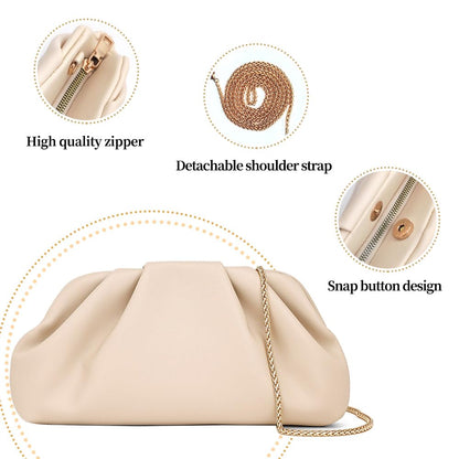 PAIRBIRDS Clutch Purses for Women Evening Bag Small Crossbody Bag With Removable Metal Chain (Apricot)