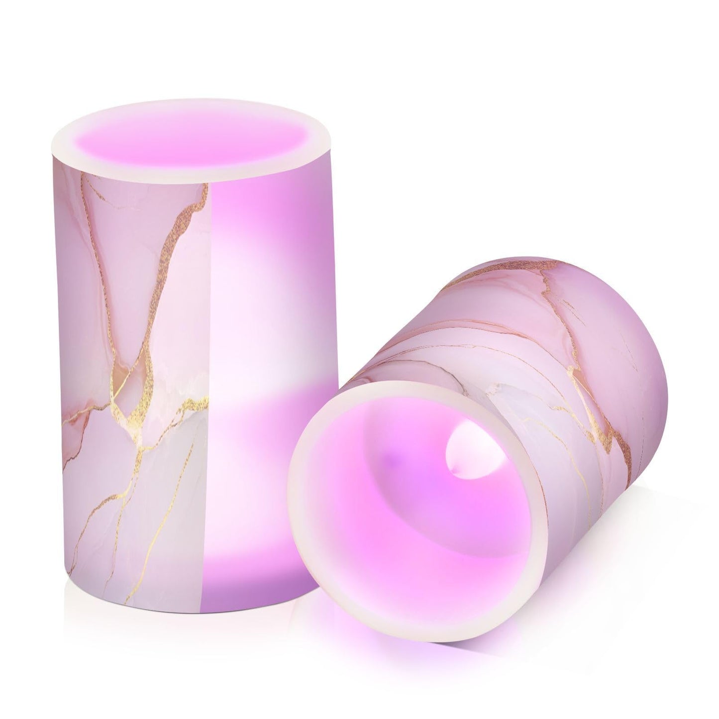 Flameless Pillar Candle Battery Powered Led Candles for Living Room Marble Blush White