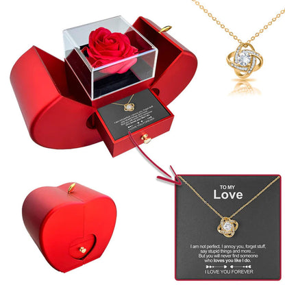 WLWXMH Preserved Handmade Red Rose With Hollow Clavicle Necklace, Jewelry Boxes with Necklace, Present For Girlfriend,Wife,Mom