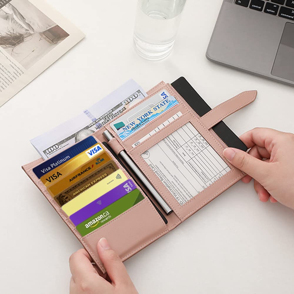 Passport Holder for Women, RFID Blocking Travel Wallet Case with Credit Card Holders, Slim Thin Leather Passport Wallet with Zipper