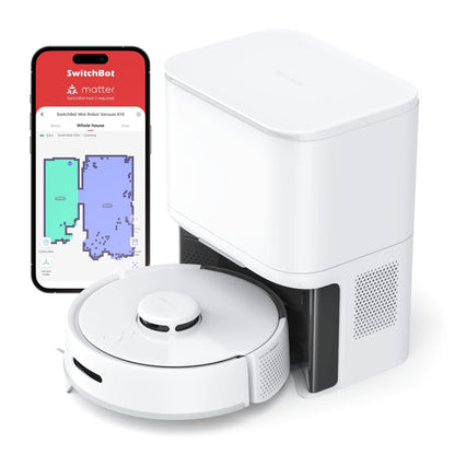 SwitchBot Mini Robot Vacuum K10+, Self-Emptying Base for 70 Days of Cleaning, LiDAR Navigation, Robot Vacuum and Mop Combo with Custom Cleaning, 48dB Ultra Quiet, 150Mins Max, Compatible with Alexa