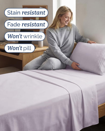 Skiennix Twin XL Sheet Set - Comfy Cooling 3-Piece Bedding - Deep Pocket, Wrinkle-Free - Light Lavender