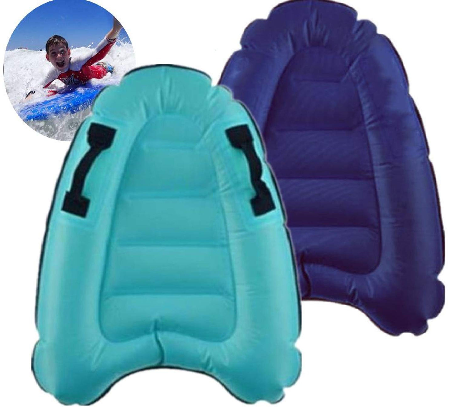 Inflatable Surf Body Board with Handles, Lightweight Swimming Floating Surfboard Aid Mat Learn to Swim, Beach Safety Theme Surfing Swimming Summer Water Fun Toy for Both Kids and Adult